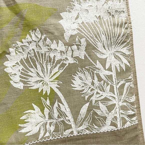 Linen Blend Beige Green Printed Embroidered Table Runner Dragonflies Flowers - Picture 4 of 7